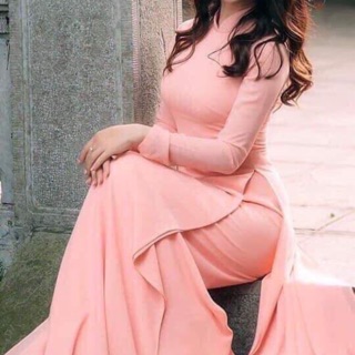 Áo dài chiffon 4 tà màu hồng, áo dài 4 tà vải mềm, áo dài truyền thống tay dài màu hồng