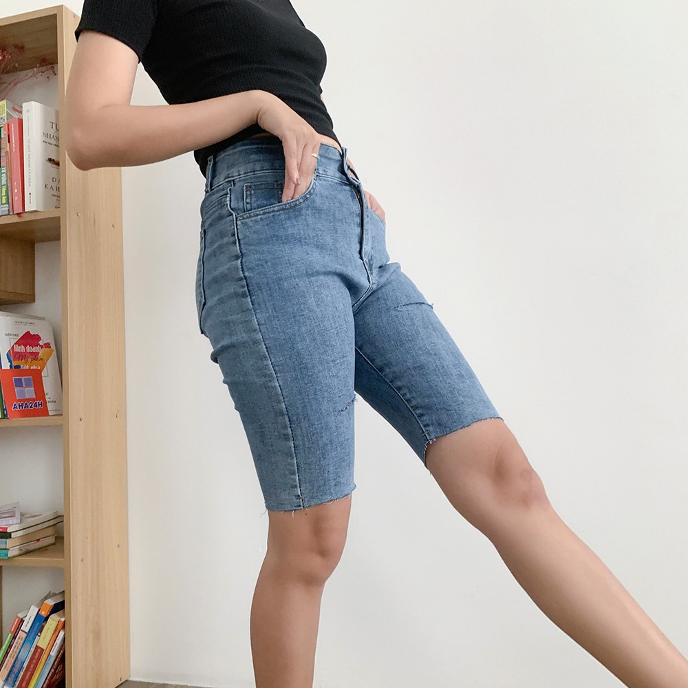 Quần ngố nữ Jean bò co dãn rách nhẹ mềm bassic hàng đẹp AH1499-6F4