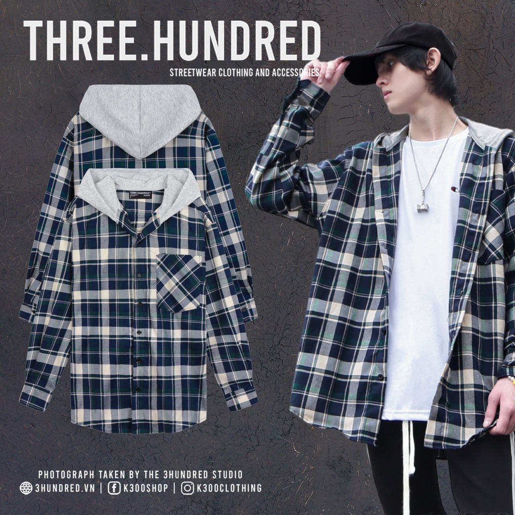 Áo Sơ Mi Hooded Flannel Jacket Màu Xanh