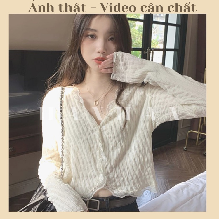 Áo cardigan len xốp mềm phối ren phong cách nữ tính trẻ trung màu pastel Hàn Quốc