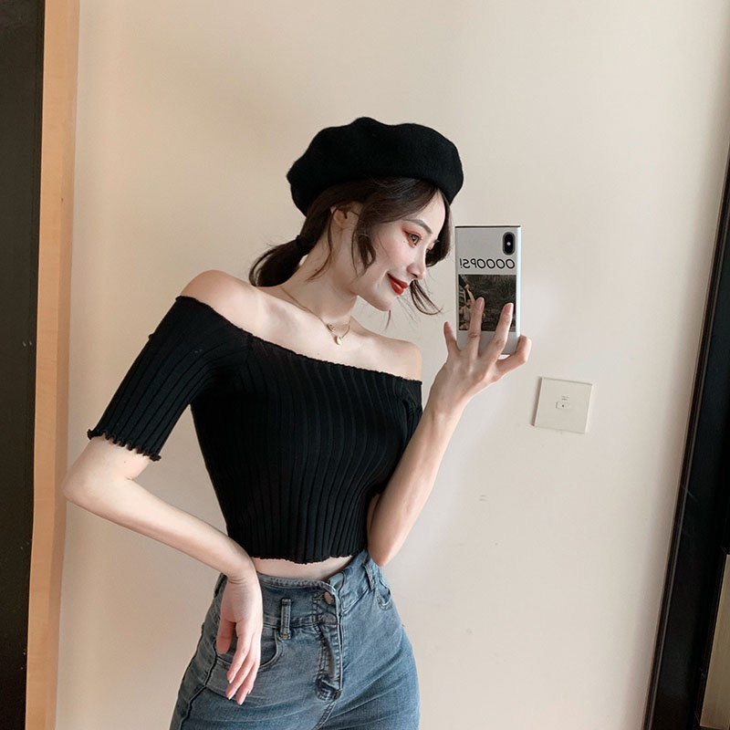 Áo croptop Tay Ngắn trễ vai xinh xắn dành cho nữ