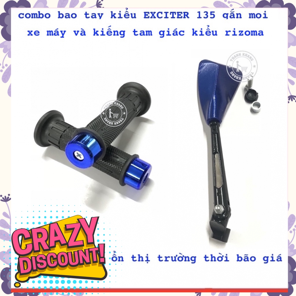 Combo bao tay kiểu Exciter 135 màu xanh dương và kiếng tam giác màu xanh dương gắn mọi loại xe máy  006000893  006000869