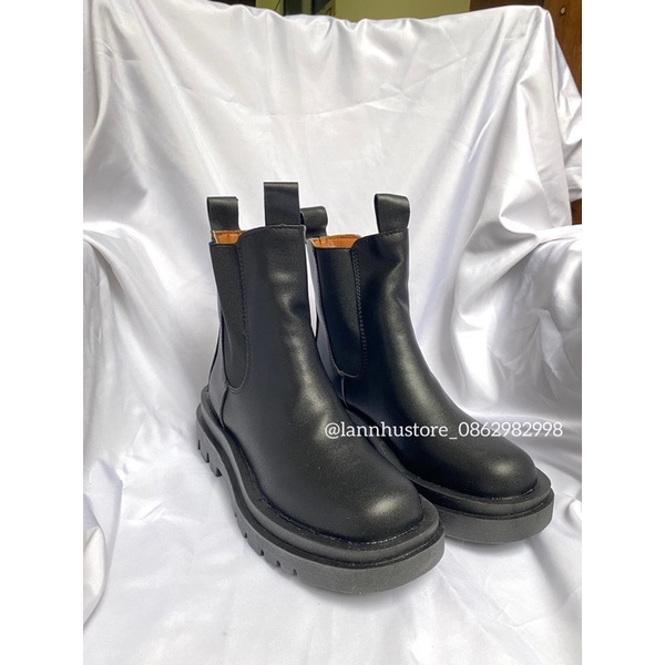 Boot MONA 16cm cổ chun da pu trơn phong cách trẻ trung