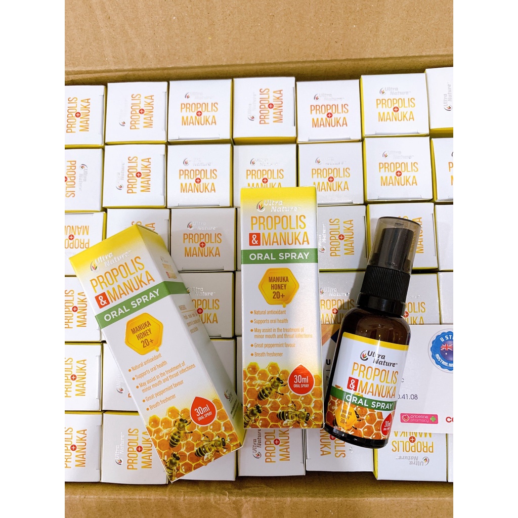 Xịt Keo Ong Manuka Honey 20+ Ultra Nature Propolis&Manuka 30ml thích hợp cho bé/trẻ trên 2 tuổi