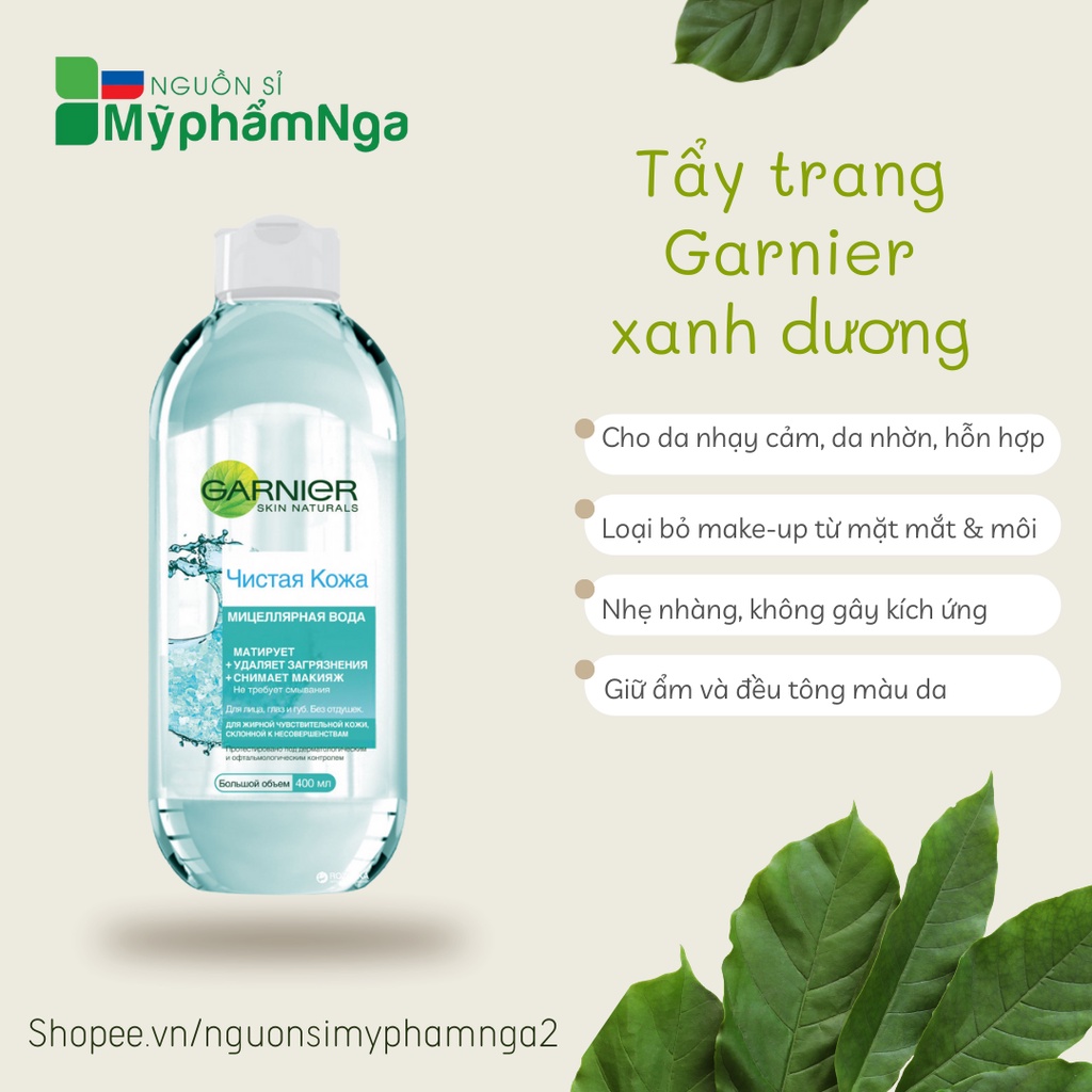 Tẩy trang Garnier xanh 400ml cho da nhạy cảm, dầu nhờn, hỗn hợp