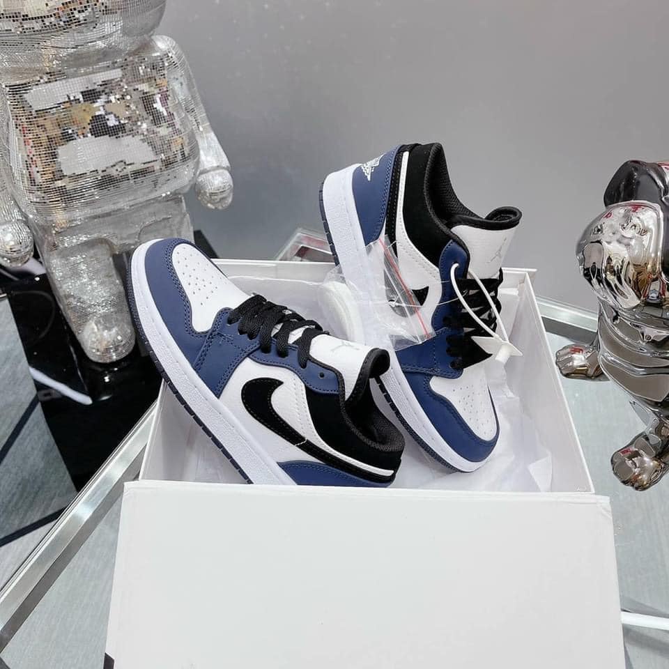 Giày thể thao Jordan 1 xanh Navy cổ thấp, giày sneaker JD1 low xanh tím than navi nam nữ đầy đủ Bill Box