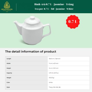 Bình trà 0.7 L - Jasmine - Trắng, ấm trà