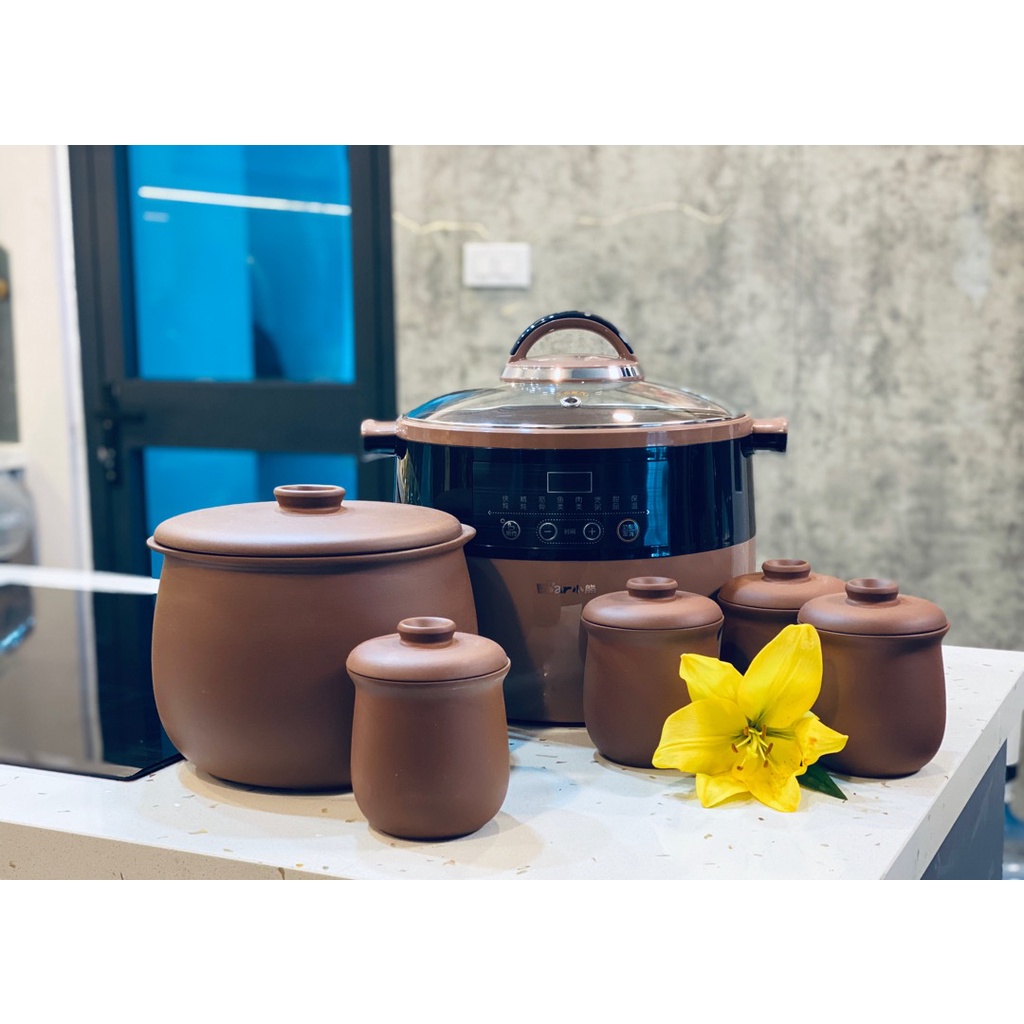 Nồi Chưng Yến, Hầm Cháo Cách Thủy, Nấu Canh Súp Chính Hãng Bear 4.5L  Có Hẹn Giờ - Gồm Thố 4.5L  va 4 Thố 0.5L