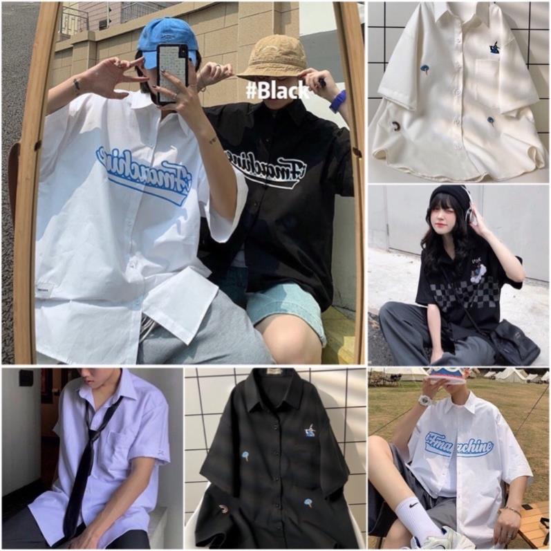 Áo Sơ Mi Form Rộng Thêu Nổi BELE Và Hình Nam Nữ Ulzzang Unisex (Ảnh Thật/Có Sẵn) *