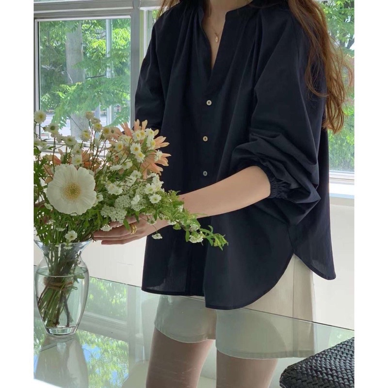 Áo sơ mi đũi cổ tàu dài tay style nhẹ nhàng