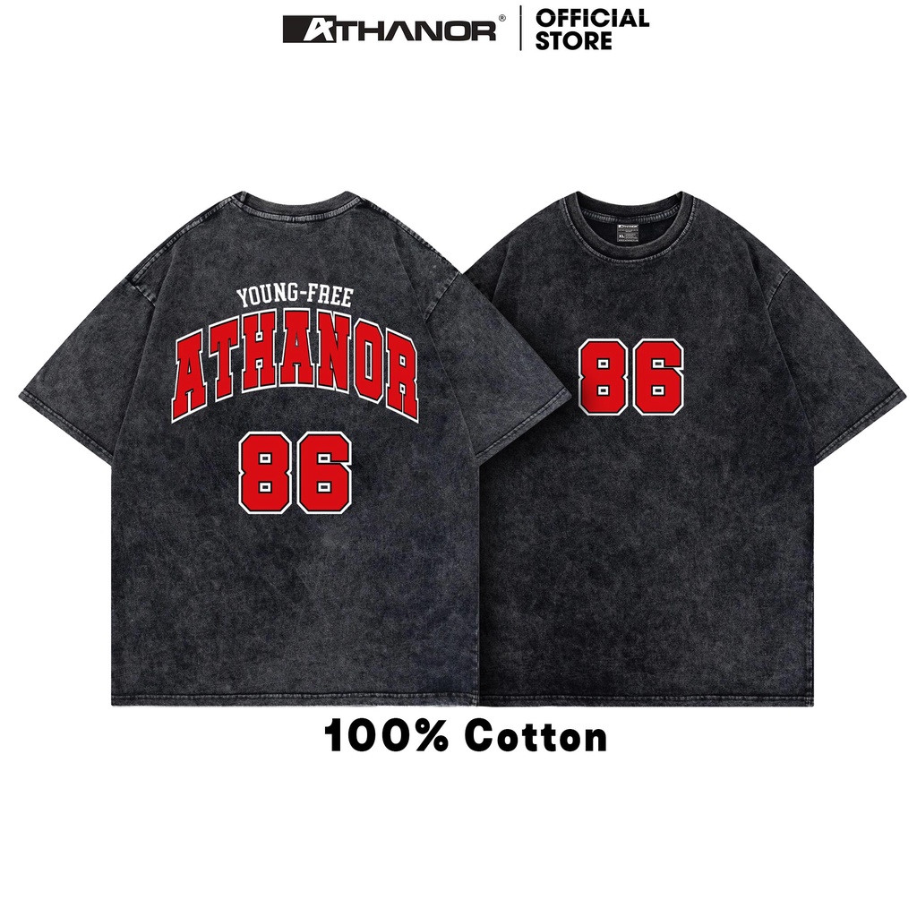 Áo loang xám ATHANOR chất cotton 100% unisex form rộng tay lỡ mẫu 86 wash xám
