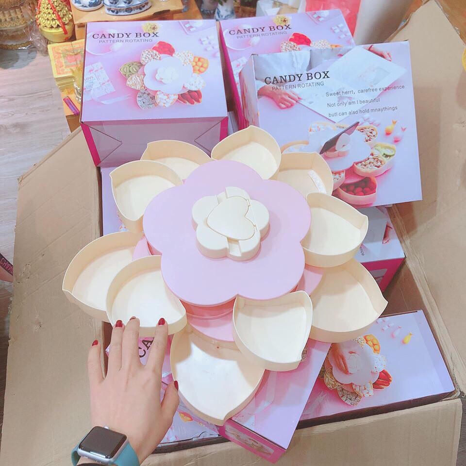 [FREESHIP❤️]KHAY MỨT XOAY 2 TẦNG HOA SEN SIÊU ĐẸP, KHAY ĐỰNG BÁNH KẸO CÓ GIÁ DDWOX ĐIỆN THOẠI.