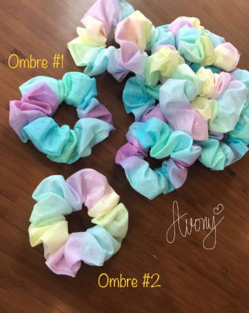 Cột tóc vải Scrunchies màu ombre - vải màu loang - cầu vòng