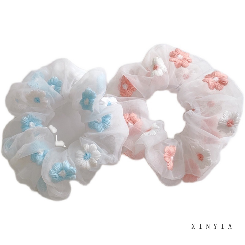 Dây buộc tóc đàn hồi thêu hoa dễ thương thời trang nữ