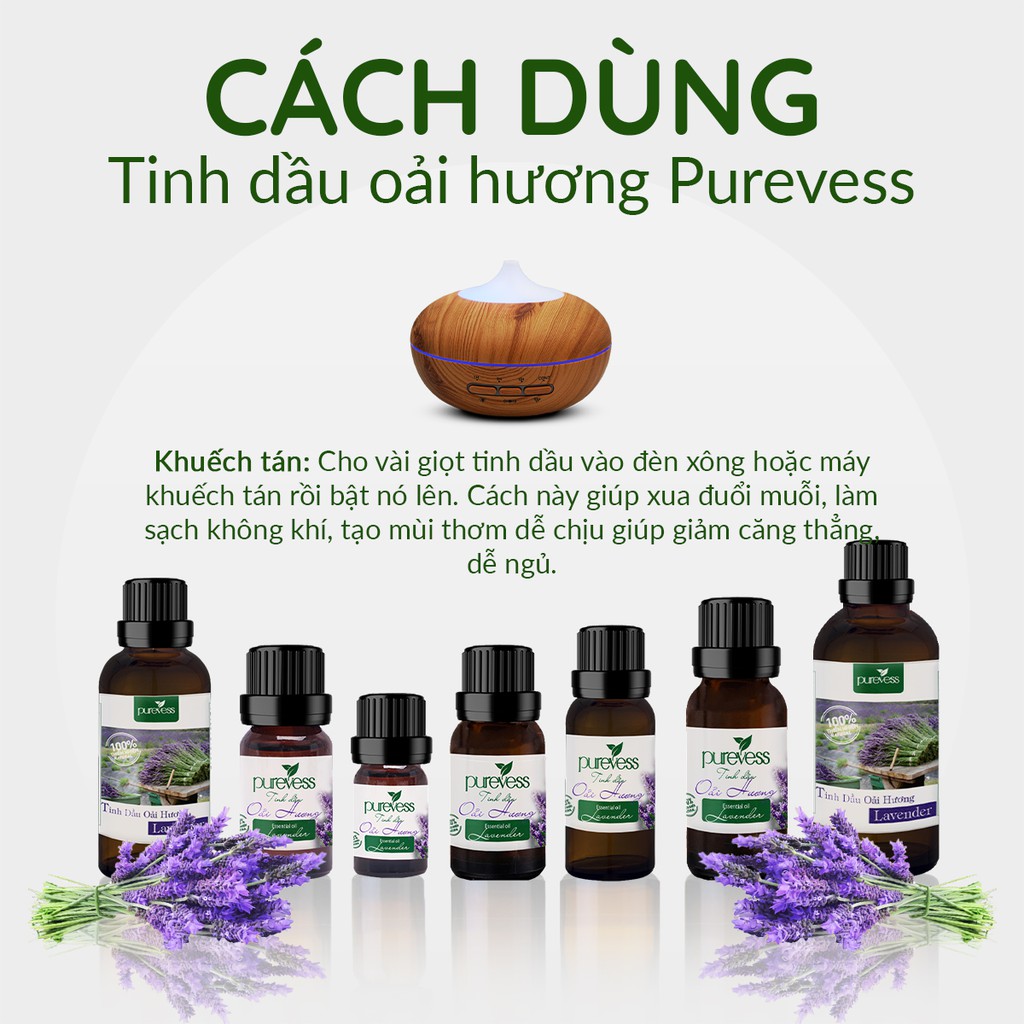 Tinh dầu Oải Hương thơm phòng, giúp giảm stress trấn tĩnh tinh thần giúp ngủ ngon PUREVESS 20ml