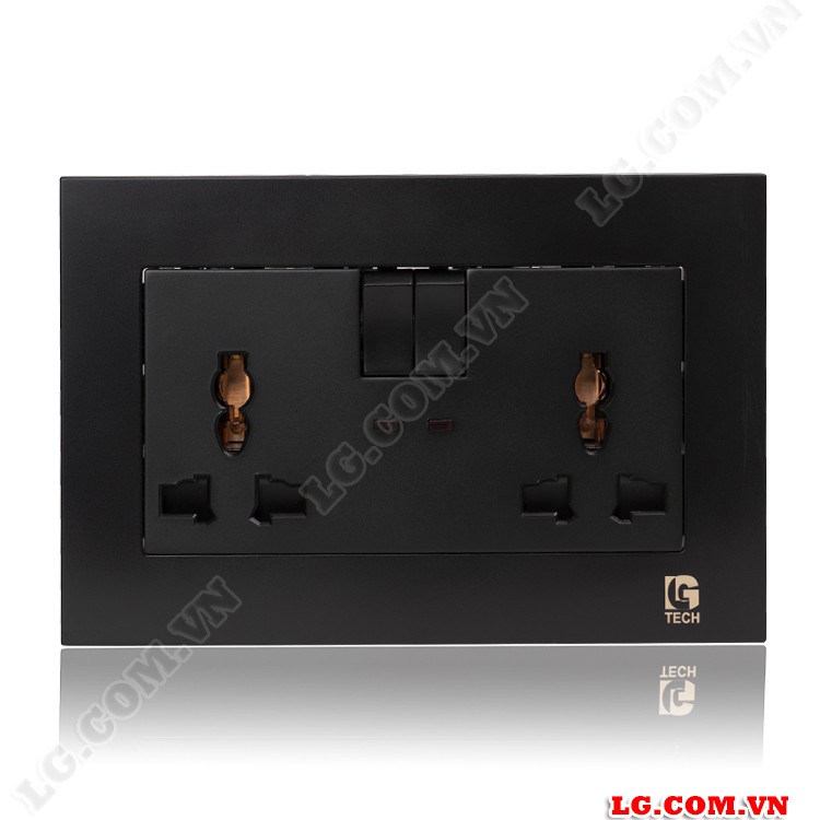Ổ điện âm tường LGTECH hỗ trợ 2 cổng USB 2 công tắc màu đen - Hàng chính hãng