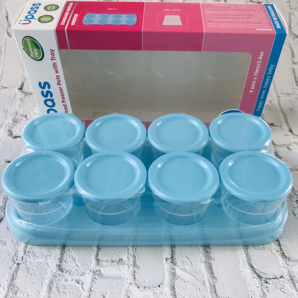 Set 8 hộp/cốc chia trữ đông thức ăn dặm có nắp đậy và khay đựng Upass made in Thái Lan (70ml/ hộp)  - có tách lẻ