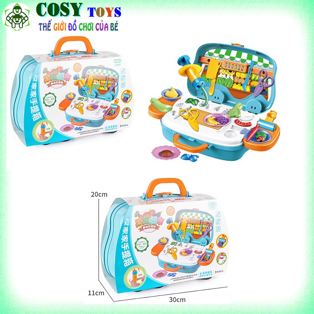 Vali hộp đất sét nặn hình hoa quả 3D cao cấp với 23 mẫu bằng đất sét an toàn cho bé