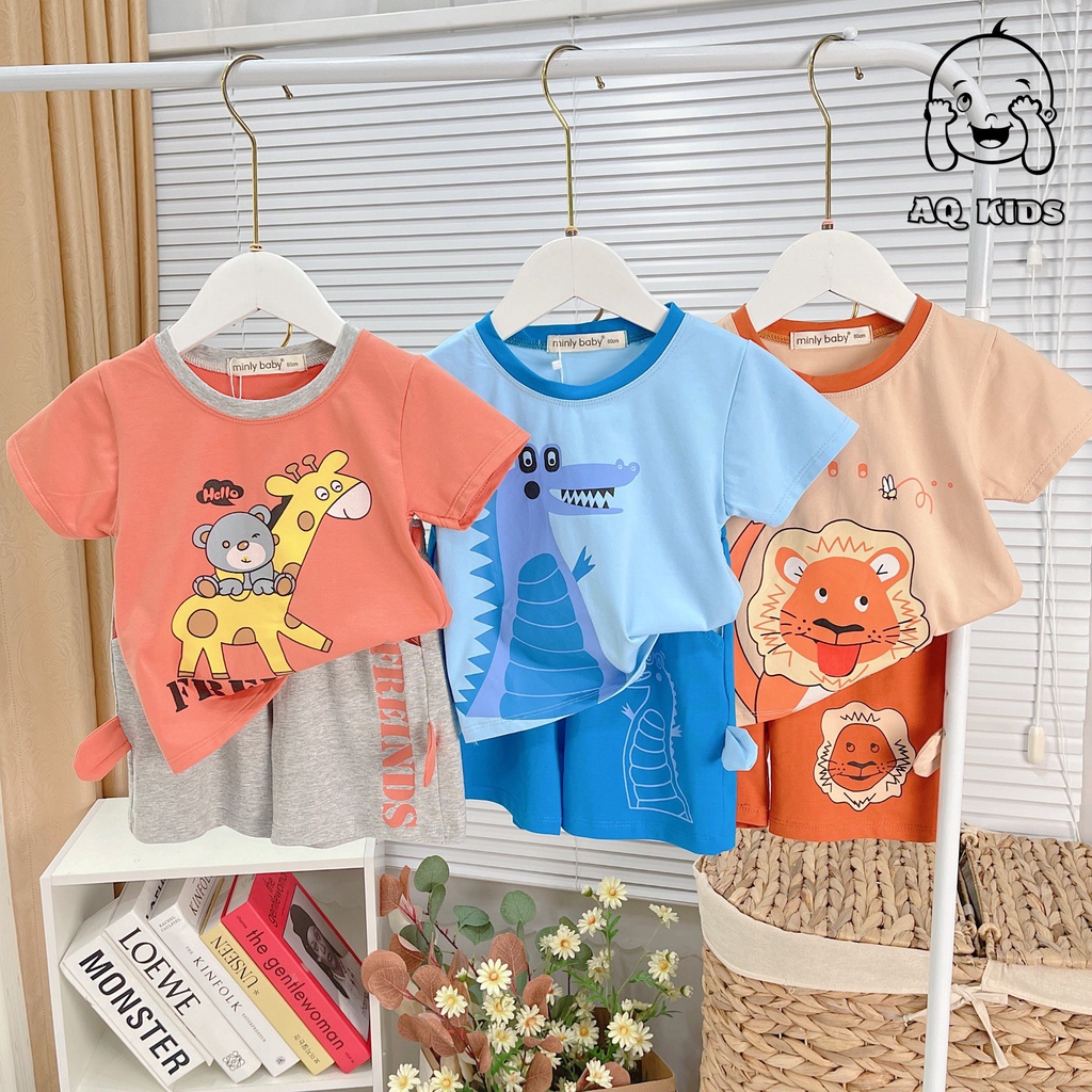 [Bé7-30kg] Bộ Quần áo Cộc Tay Bé Trai Vải Cotton Hàng Chính Hãng Minlybaby Có Túi Quần, Phối Tai Thỏ Đáng Yêu Mã BCCT