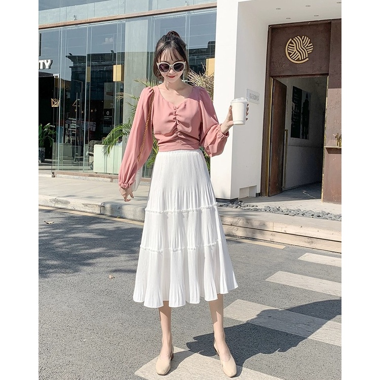 Chân váy dài dập ly, chân váy midi kiểu dáng ulzzang thời trang Hàn Quốc Fmstyle Saigon 21CV01KP1404 | BigBuy360 - bigbuy360.vn