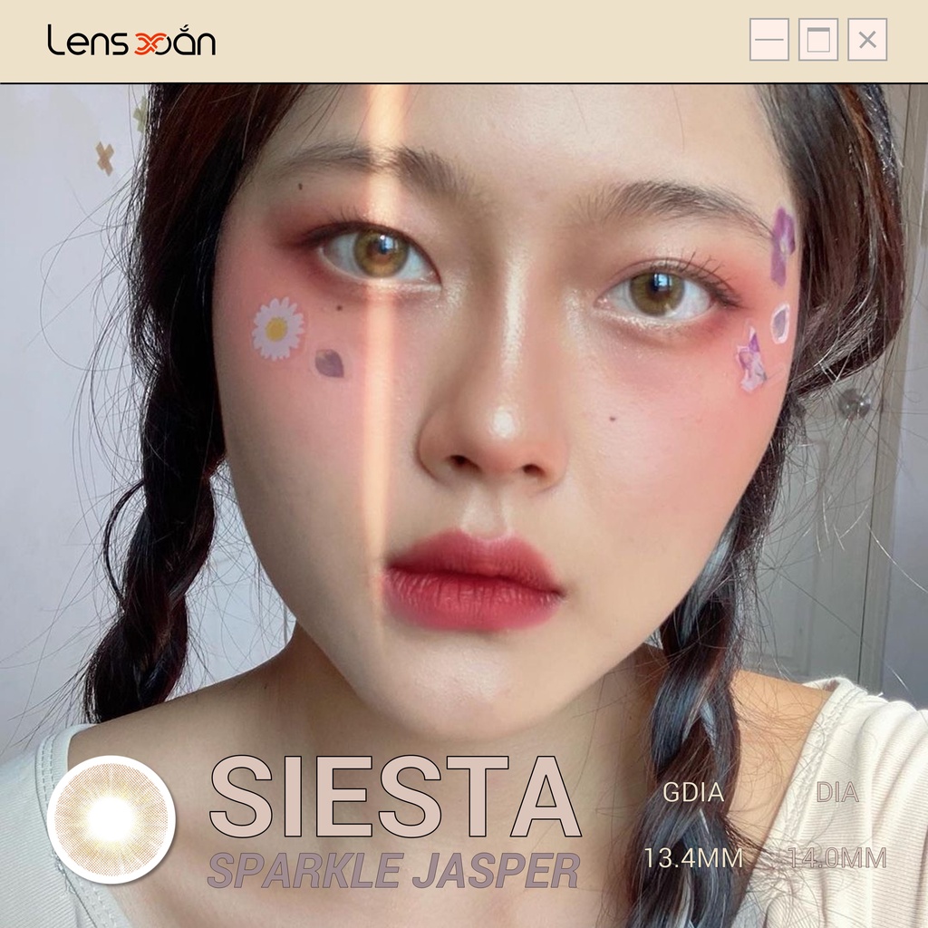 KÍNH ÁP TRÒNG SIESTA SPARKLE JASPER CỦA COLOR CL: Lens PC Hydrogel nâu nhũ sáng tây không viền | Lens Xoắn (GIÁ 1 CHIẾC)