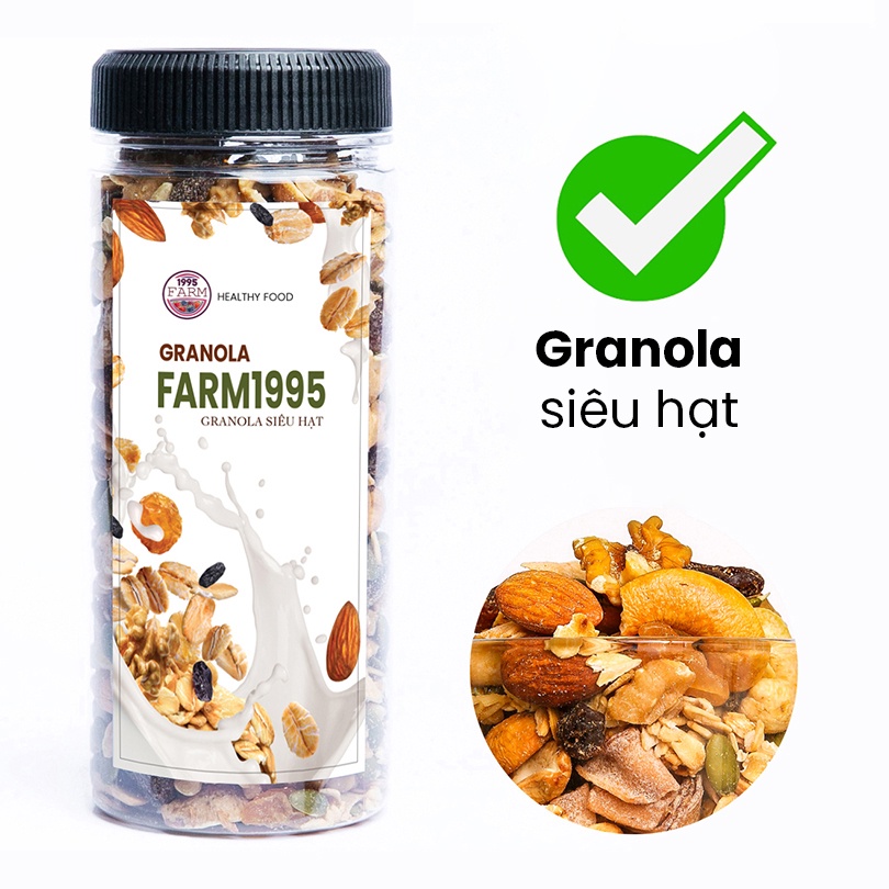 Hạt dinh dưỡng mix hoa quả sấy và Granola ăn kiêng, ngũ cốc siêu hạt Farm 1995