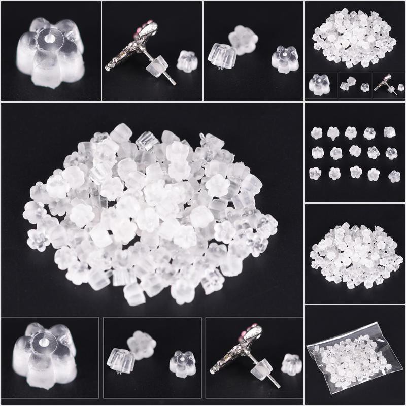 Set 100 Nút Chặn Bông Tai Bằng Silicone Mềm Trong Suốt An Toàn