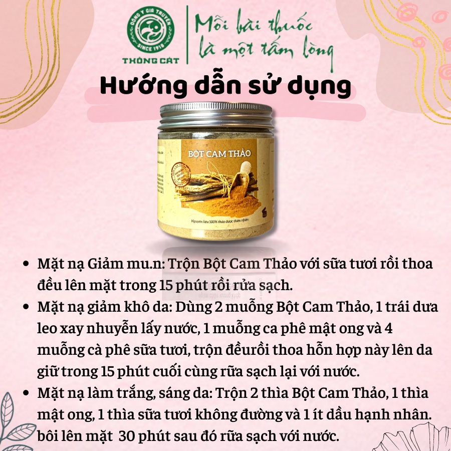 Bột Cam Thảo nguyên chất THÔNG CÁT 1918 loại 1 hữu cơ 100gr - Trắng da, giảm mu.n, mờ thâm nám, trẻ hoá làn da