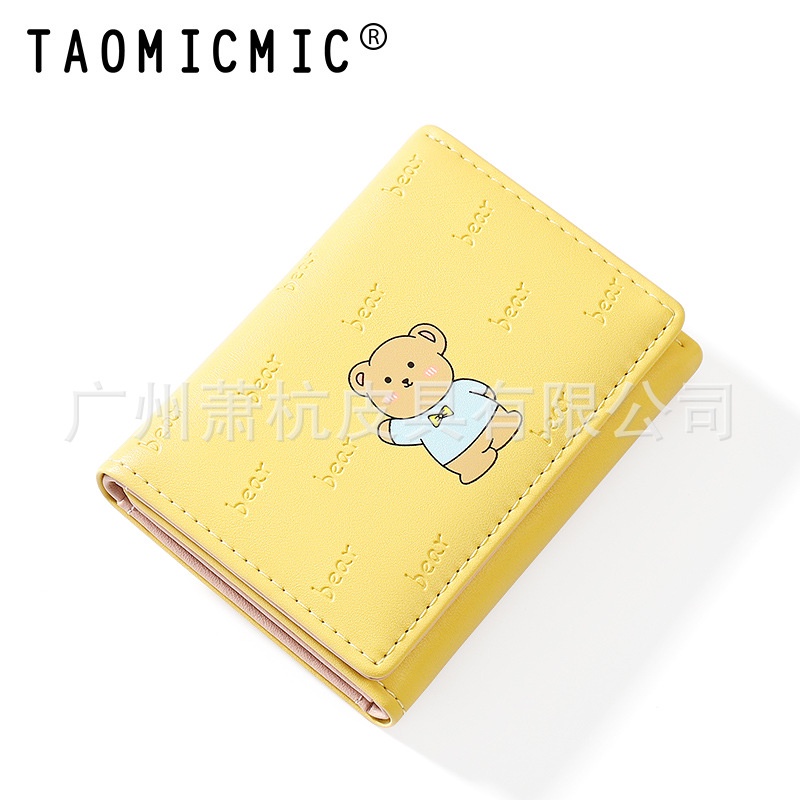 Ví Ngắn Gập Ba Thiết Kế Đơn Giản Họa Tiết Gấu Hoạt Hình Đáng Yêu Thời Trang Cho Nữ