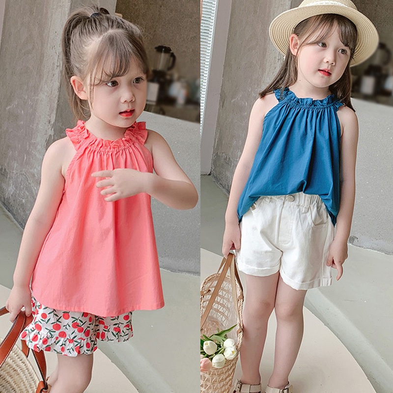 Áo Hai Dây Phối Bèo Thiết Kế Thời Trang Mùa Hè Phong Cách Hàn Quốc Cho Bé Gái