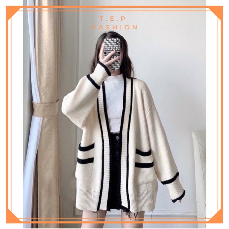 Áo Len CadiGan Nữ 2 Túi Trước Đen Trắng Phong Cách Hàn Quốc Tep Fashion - CDG001