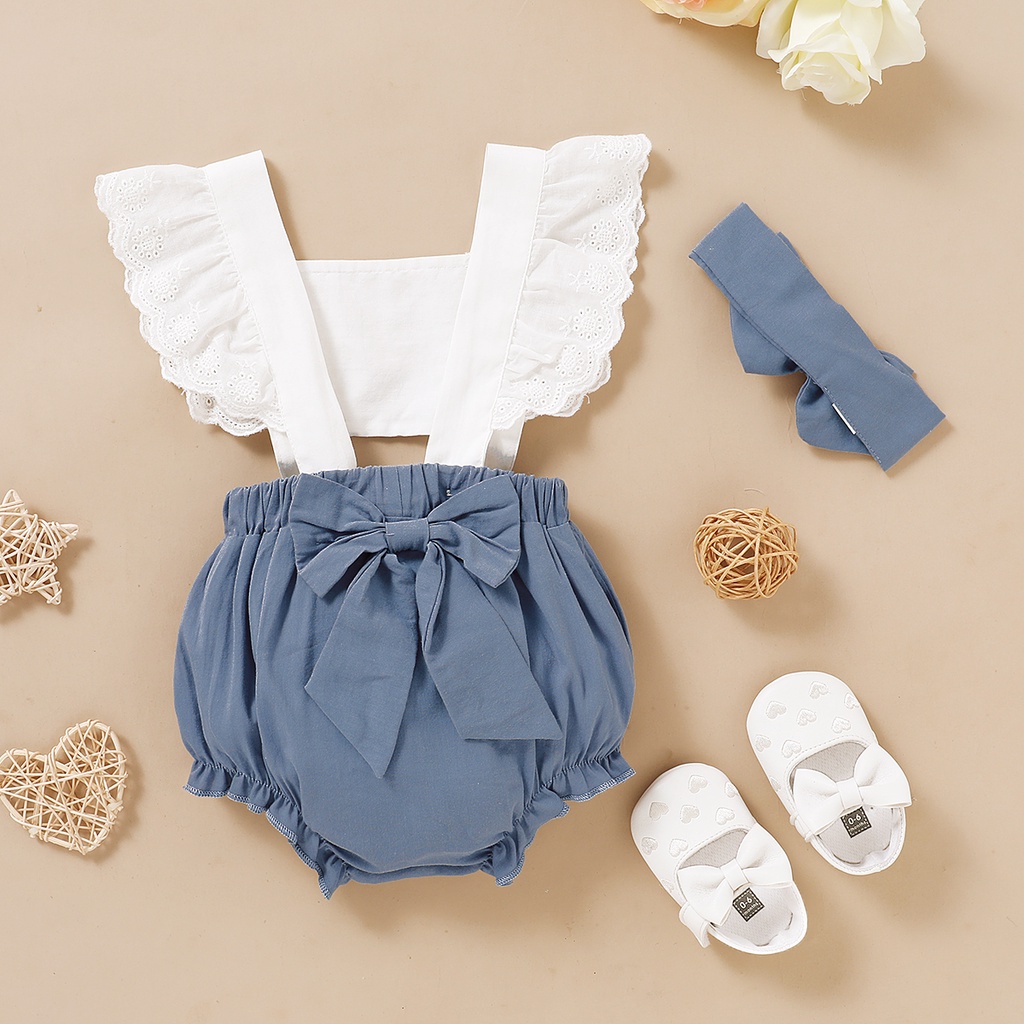 Bộ áo liền quần MIKRDOO tay bèo dễ thương cho bé gái