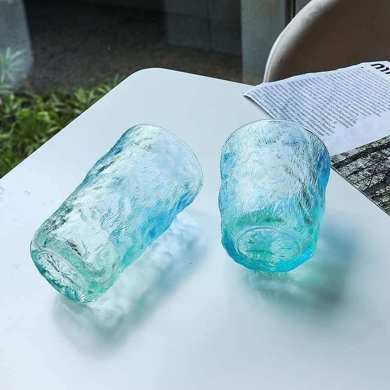 Bộ 6 ly cốc thủy tinh cao cấp chịu nhiệt vân sần màu ánh trai cao và thấp( hàng đẹp có hộp)