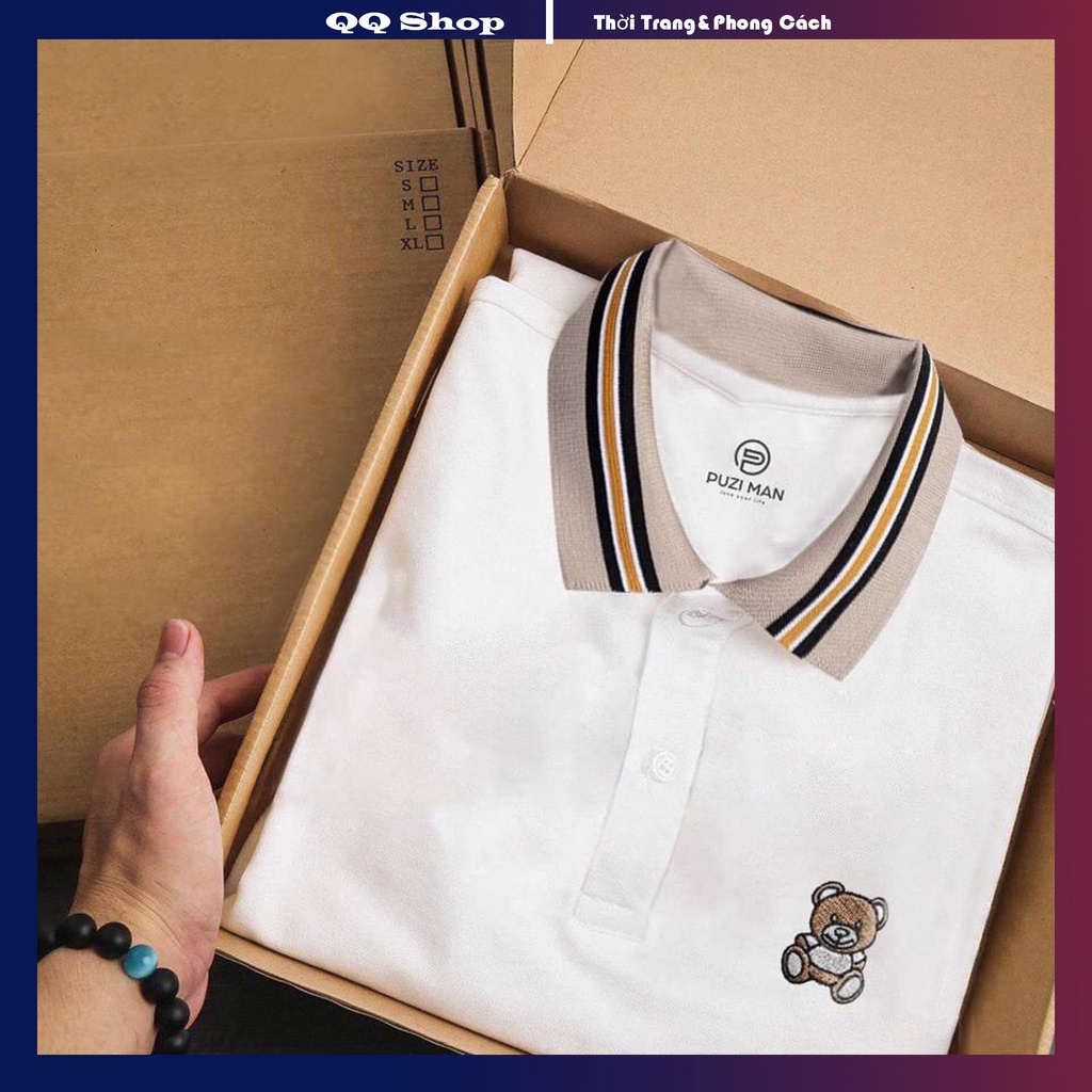 Áo Thun Polo Nam QQ SHOP Tay Ngắn, Hoạ Tiết Thêu Gấu Có Cổ Vải Cotton Dày Mịn - Hàng Loại 1
