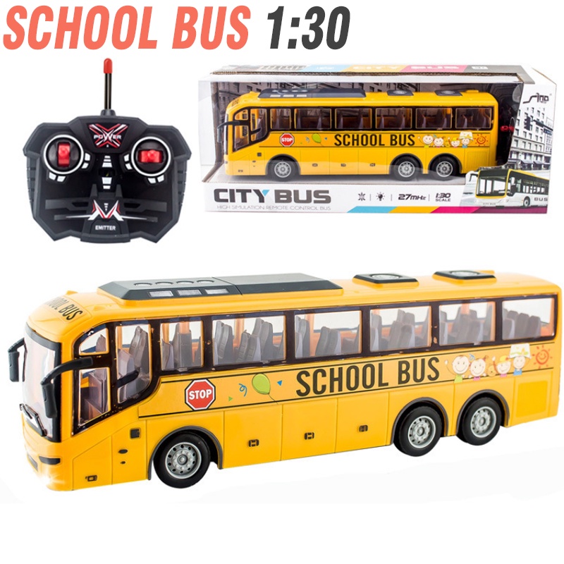 Mô hình xe buýt school bus điều khiển từ xa đồ chơi trẻ em sử dụng pin AA xe ô tô bằng nhựa tỉ lệ 1:30