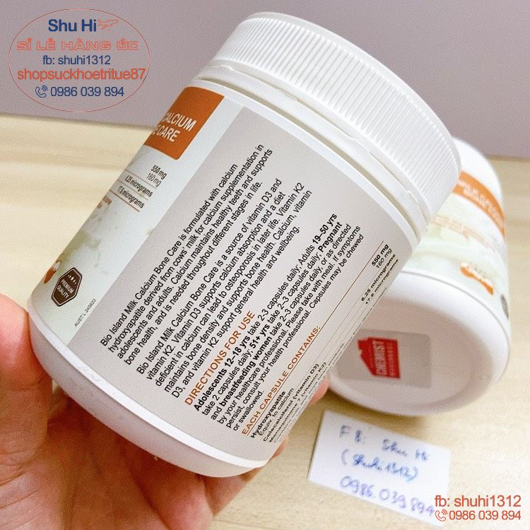 Canxi hữu cơ kèm d3 k2 giúp tăng khả năng hấp thu, milk calcium bone care bio island 150 viên úc, người lớn từ 12 tuổi