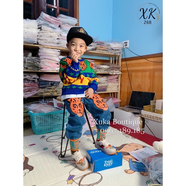 Set Quần Jean Cao Cấp Bé Trai Áo Nỉ xốp sành điệu [Ảnh Thật]