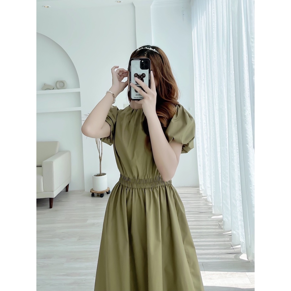 ✨BÁN SỈ✨Đầm eo chun tay bồng cổ dúm 3 màu