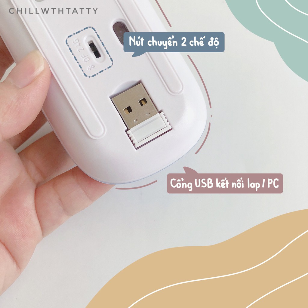 Chuột không dây siêu mỏng nhẹ kết nối Bluetooth, Chip USB 2in1 - Hỗ trợ kết nối Laptop/PC/Ipad/máy tính bảng/ điện thoại
