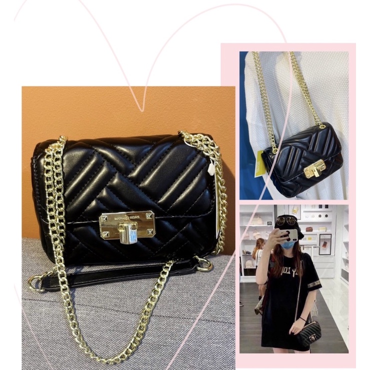 TNS - Túi đeo vai hottrend M•K Peyton small Shoulder Bag-chất da mềm cao cấp chần sang chảnh-màu đen