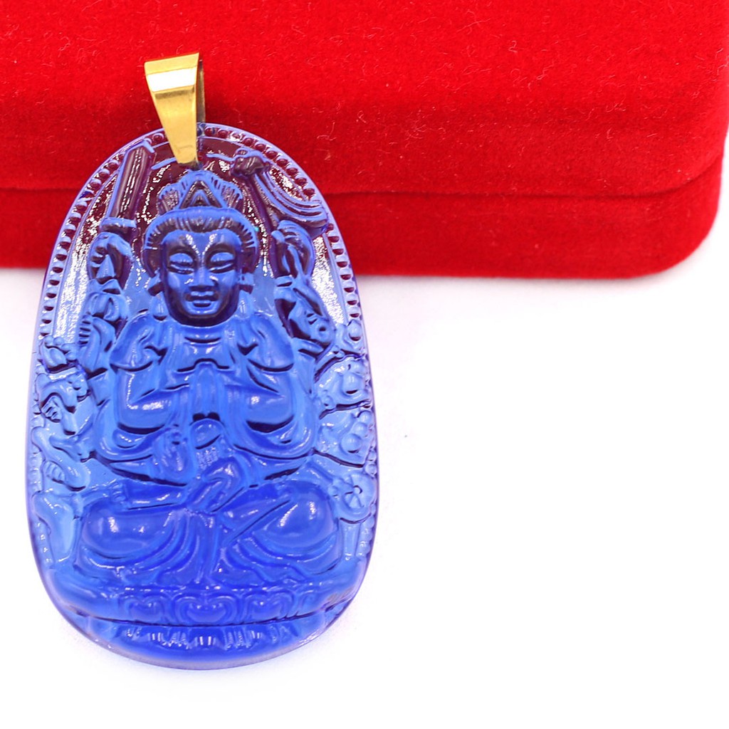 Mặt Phật Thiên Thủ Thiên Nhãn Pha Lê xanh dương 3.6cm - Phật bản mệnh tuổi Tý - Mặt size nhỏ - Tặng kèm móc inox