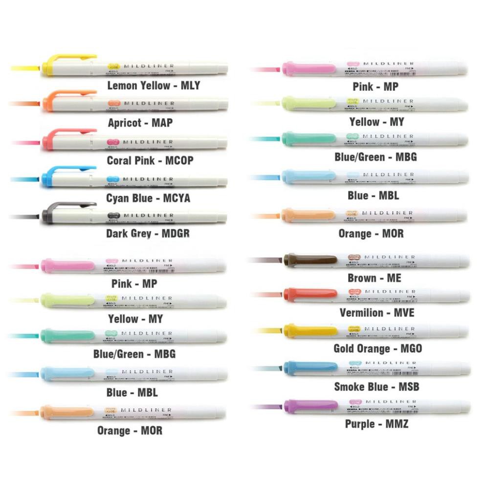 Bút đánh dấu 2 đầu Zebra Mildliner Nhật Bản 25 màu [Chính hãng] - 1 cây