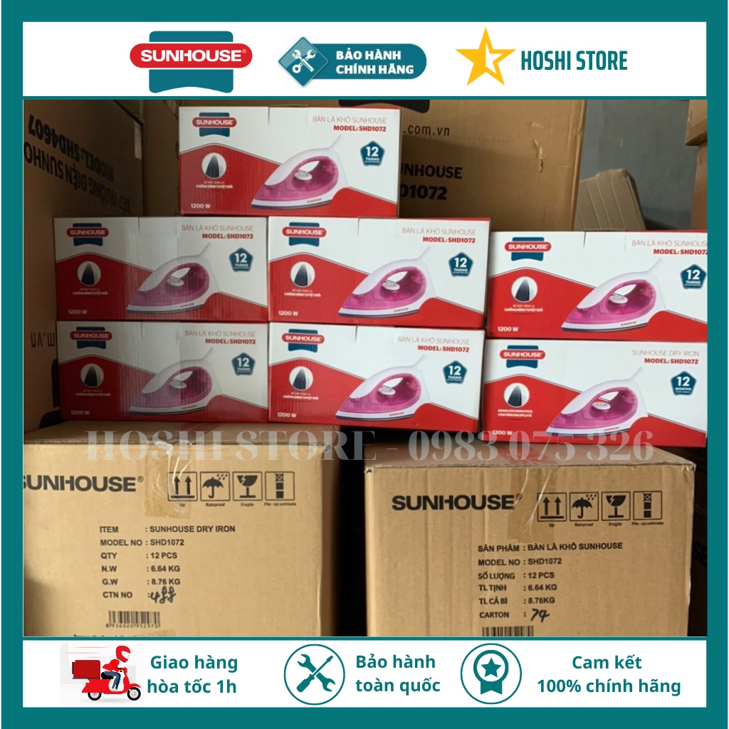 Bàn là khô chính hãng Sunhouse SHD1072 hồng, bảo hành 12 tháng trên toàn quốc
