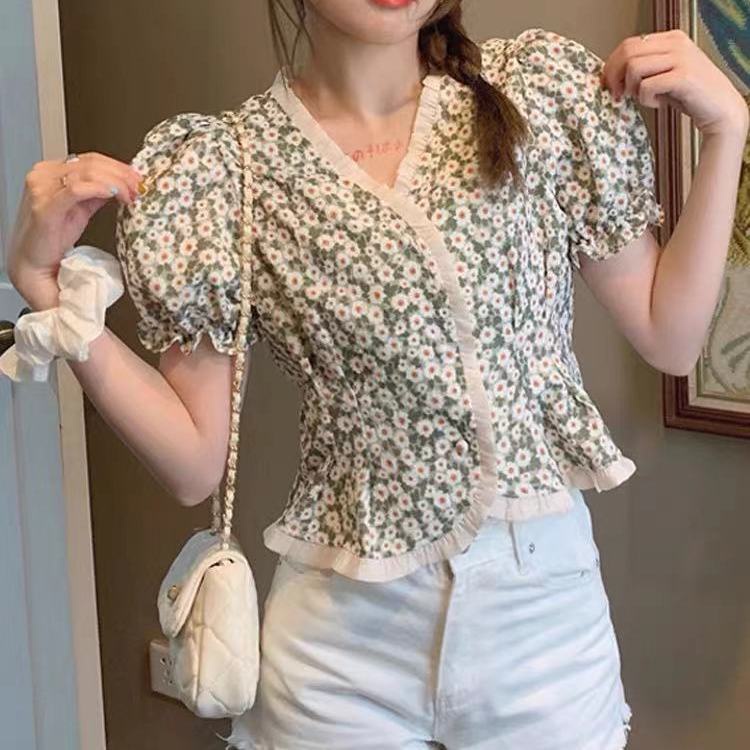 Áo chiffon nữ tay ngắn mùa hè 2021