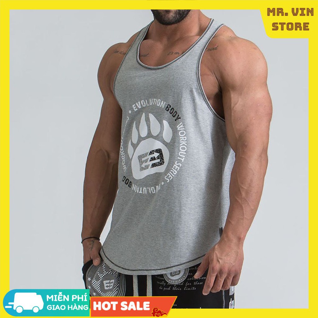 Áo Tập Gym Nam TTL07 - Áo Ba Lỗ Tập GYM Nam Tank Top Chất Cotton Mềm Mịn Thấm Hút Tốt Hình Dấu Chân