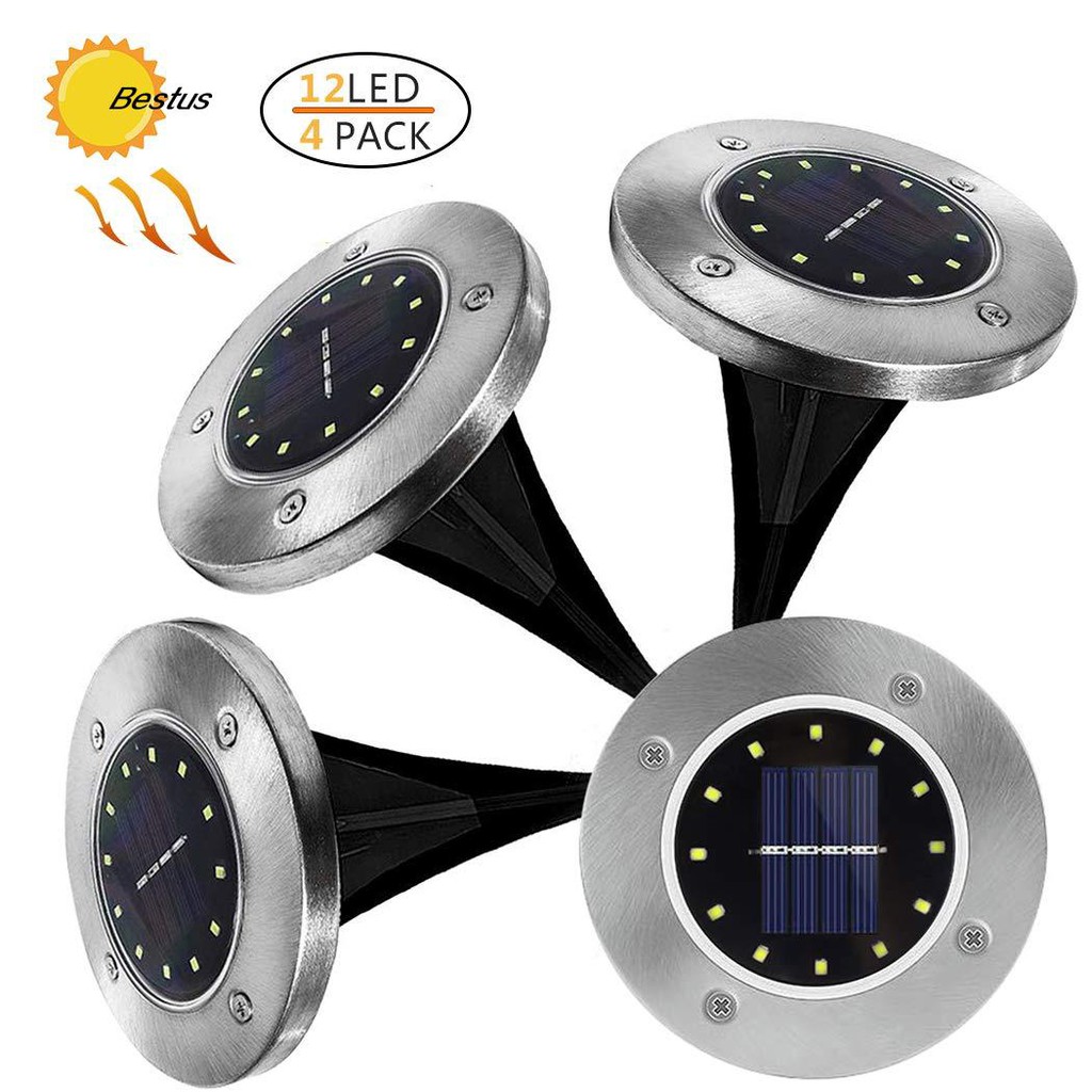 1/4 Đèn Led Ngoài Trời Bằng Thép Không Gỉ 12 Bóng Dùng Năng Lượng Mặt Trời