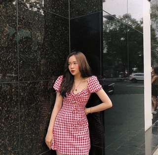 Đầm ca rô rút ngực