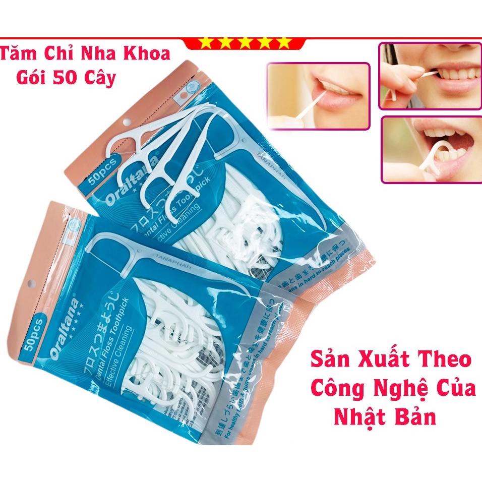 Gói 50 / Hộp 100 cây Tăm chỉ nha khoa Oraltana - tăm xỉa kẽ răng Oral Tana -  an toàn, không làm hại nướu - SGP