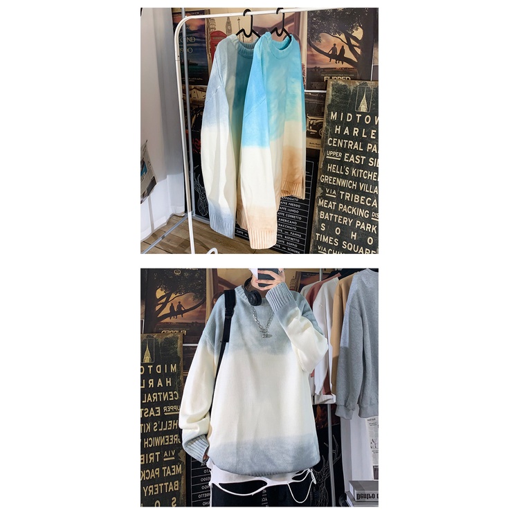 Áo Sweater Cổ Tròn Dáng Rộng Màu Sắc Tương Phản Thời Trang Thu Đông Cho Nam Giới