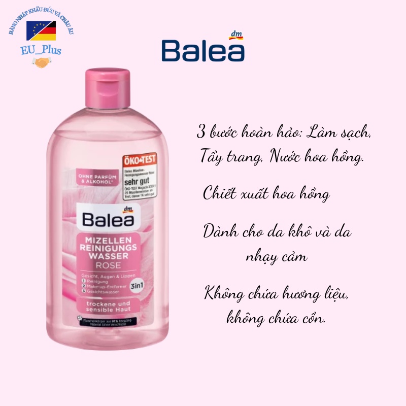 Nước tẩy trang Balea 400ml, dung dịch tẩy trang Balea Hàng Đức chính hãng 3in1 làm sạch sâu